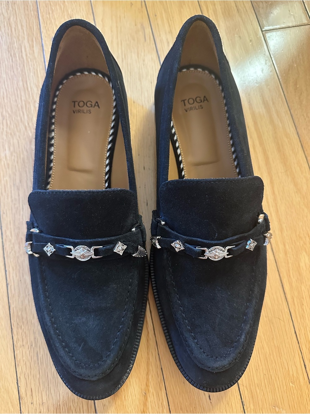 TOGA Black Suede Men's Loafers with Silver Hardware